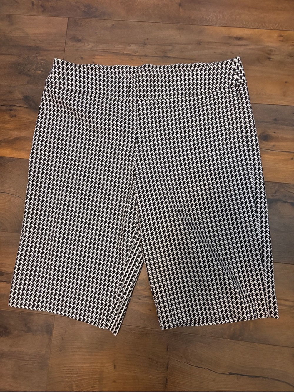 George Black and White Houndstooth Bermuda Shorts
